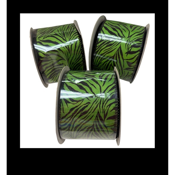 Other - 3 Pack Zebra Print Wired Ribbon Lime Green Black 2.5 Inch x 10 Yards Q19440-09